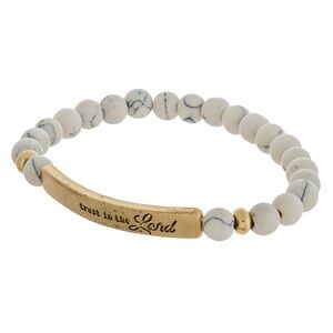 Faith-Inspired White Howlite Beaded Bracelet with Gold Bar